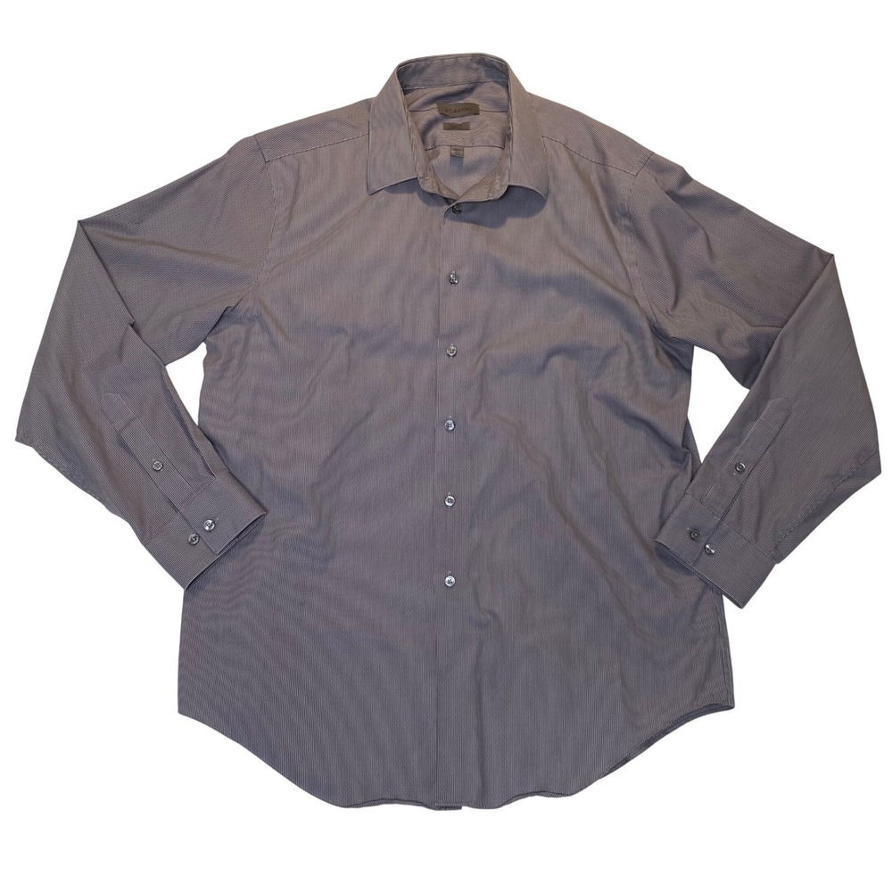 Calvin Klein Slim Fit Dress Shirt Mens Large Gray Stripe Non Iron‎ Button Front